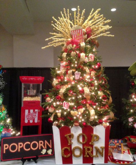 Popcorn Theme Christmas Tree, Christmas Tree Competition, Funny Christmas Tree Themes, Circus Christmas Tree, Fun Christmas Tree Themes, Christmas Tree Contest Ideas, Festival Of Trees Ideas, Festival Tree, Circus Christmas