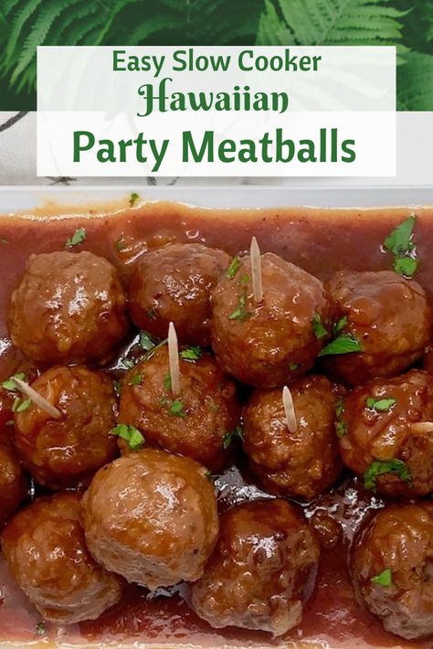 Hawian Meatballs Recipes Crockpot, Island Themed Appetizers, Hawaiian Birthday Food Ideas, Party Refreshments Food, Hawaii Meatballs Slow Cooker, Hawaiian Pizza Skewers, Hawaiian Food Party Appetizers, Hawaiian Themed Food Appetizers, Hawaii Party Food Appetizers