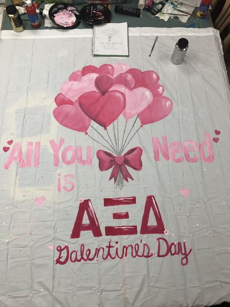 Galentine’s Day Banner Valentine’s Day Sorority Banner, Galentines Party Sorority, Galentines Party Banner, Valentines Bid Day, Sorority Valentines Day, Sorority Recruitment Tips, Edm Ideas, Sorority Recruitment Themes, Rush Themes