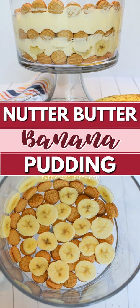 Learn how to make this delicious and easy no-bake Banana Pudding! Super easy, affordable and budget-friendly nutter butter banana pudding recipe to make at home. Nutter Butter Banana Pudding Easy, Banana Pudding Without Cream Cheese, Banana Pudding With Nutter Butters, Banana Pudding No Cream Cheese, Nutter Butter Banana Pudding, Simple No Bake Desserts, Layered Deserts, Peanut Butter Dessert Recipes, Bake Banana