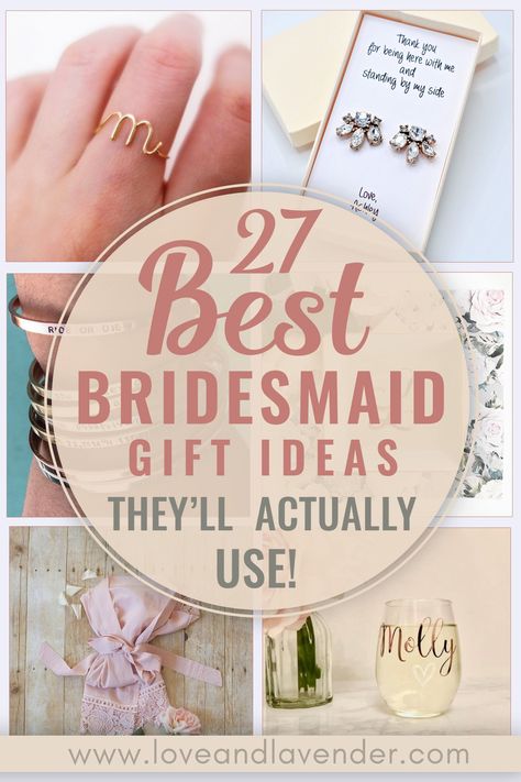 Looking for the perfect gift to give your bridesmaids that they will actually use?  You'll definitely want to check out our list of 27 best bridesmaids gift ideas that will guaranteed be cherished long after the wedding date. | bridesmaids | gifts | bridesmaids gifts | wedding thank you gifts | bridesmaid gifts from bride |   #bridesmaidsgifts #bridesmaidsgiftsfrombride #weddingthankyougifts Thank You Gifts For Wedding Party, Gifts To Give Your Bridesmaids, Gifts From Bride To Bridesmaids, Thank You Gift Bridesmaid, Bridemaid Proposal Gifts, Bridesmades Gifts From Bride, Gift For Bridesmaids From Bride, Best Gifts For Bridesmaids, Bridesmaid Gift Bags What To Put In