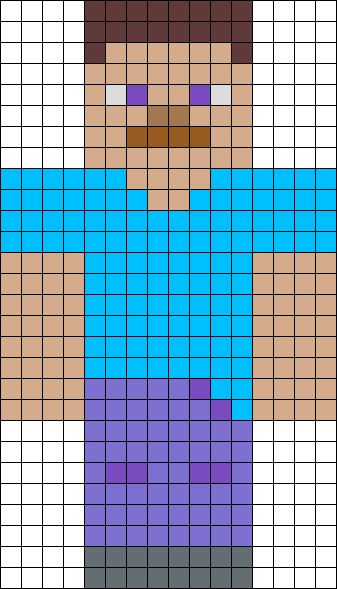 Steve From Minecraft - this could be done with graph paper and incorporate math and symmetry etc. Steve From Minecraft, Minecraft Quilt, Minecraft Crochet, Minecraft Beads, Minecraft Pattern, Pixel Art Minecraft, Minecraft Steve, Minecraft Birthday Party, Astuces Diy