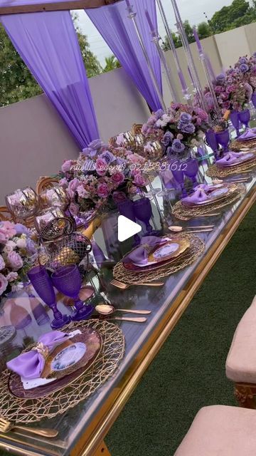 Royal Purple And Pink Wedding, Shades Of Purple Table Decor, Purple White And Gold Wedding Decor, Purple And Silver Wedding Ideas, Purple Birthday Decoration Ideas, 50 Shades Of Purple Birthday Party, Shades Of Purple Party, Purple Table Settings Wedding, Purple Birthday Party Ideas For Women