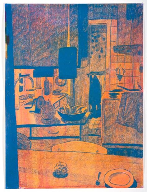 Watercolor Over Pencil, Watercolor Book Covers, Ink And Colored Pencil, How To Draw Rooms, Morten Schelde, Color Ink Drawing, Pin Light, Light Drawing, Kitchen Painting