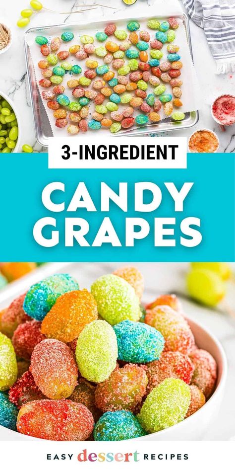 This sweet and sour candy grapes recipe takes 15 minutes to throw together with only 3 ingredients-- talk about easy! Taffy Grapes Recipe, Grape Sour Candy, Sour Candy Grapes Recipe, Sweet And Sour Grapes, Soft Candy Recipes, Candy Grapes Recipes Jello, Candied Grapes And Pineapples, Sour Grapes Recipe, Easy Candy Recipes 3 Ingredients