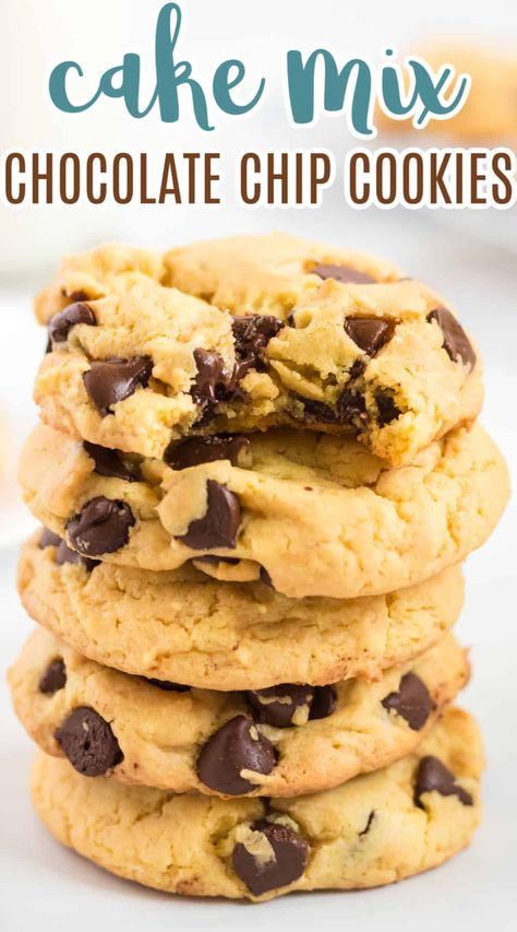 Yellow Cake Mix Cookies, Cake Mix Chocolate Chip Cookies, Yellow Cake Mix Recipes, Cake Mix Cookie, Cake Mix Cookie Bars, Recipes Using Cake Mix, Boxed Cake Mixes Recipes, Cake Mix Desserts, Chocolate Chip Cookie Cake