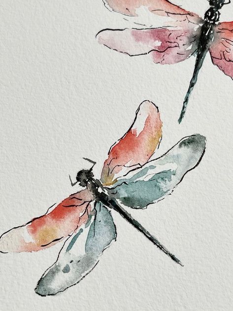 Loose Watercolor Paintings, Beautiful Insects, Dragonfly Painting, Watercolor Dragonfly, Butterfly Art Painting, Floral Watercolor Paintings, Watercolor Paintings For Beginners, Dragonfly Art, Diy Watercolor Painting