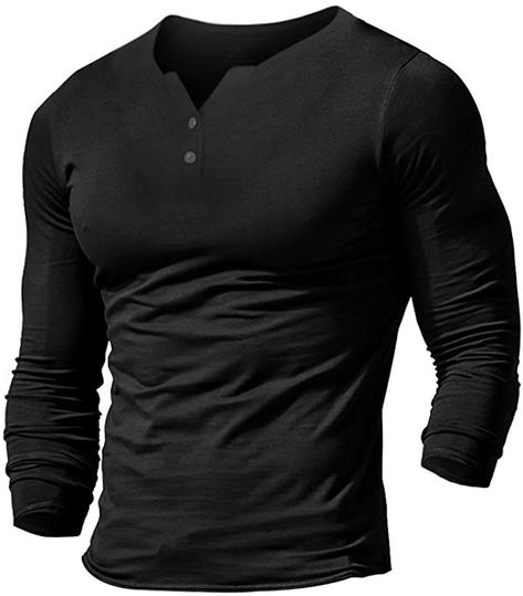 Sleeve Henleys, Muscle Alive, Activewear Styling, Modern Activewear, Mens Summer Casual, Henley T Shirt, Mens Henley, Casual Summer Shorts, Plain Shirts, Henley Shirts, Button Placket