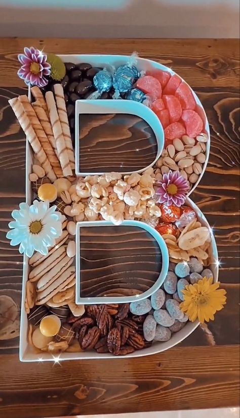 Charcuterie Number Board Ideas, Fillable Letters Ideas, Charcuterie Letters, Party Food Trays, Charcuterie Board Meats, Halloween First Birthday, Candy Board, Cardboard Letters, 50 Birthday