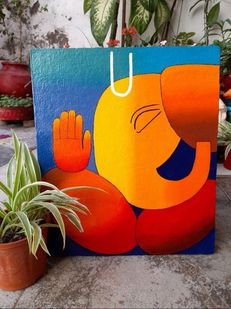 The Beauty and Magic of Artistic Canvas Paintings Small Canvas Art Ganesha, Abstract Canvas Painting Easy, Ganesh Simple Painting, Acrylic Indian Painting Ideas, Canvas Painting Of God Easy, Ganesh Ji Abstract Painting, Acrylic Painting Canvas Simple, Simple God Paintings, Ganesh Art Paintings Abstract