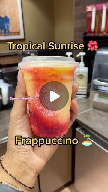 Mariam 🦋 on Instagram: "Tropical Sunrise asf 😮‍💨  Order: pineapple passion fruit lemonade blended add strawberry purée in the cup  The purée adds the perfect amount of sweetness 😮‍💨🔥 - - - - - - - - -  #starbucks #coffee #starbuckscoffee #starbuckstumbler #starbuckslover #coffeelover #icedcoffee #espresso #iced #starbies #michigan #drinks #reel #explorepage #pineapple #strawberry #pineapples #frozendrinks" Pina Colada Starbucks Drink, Starbucks Drinks How To Order, Fruity Starbucks Drinks Orders, Passion Fruit Lemonade, Paradise Drink, Strawberry Purée, Fruit Lemonade, Pineapple Strawberry, Starbucks Lovers