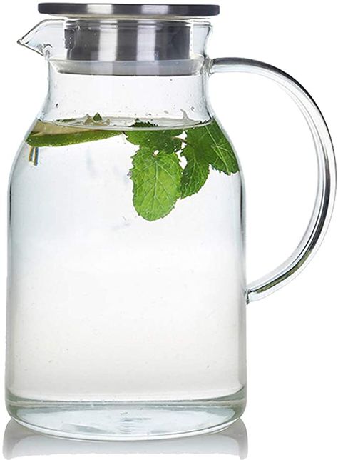 Amazon.com | 68 Ounces Glass Pitcher with Lid, Heat-resistant Water Jug for Hot/Cold Water, Ice Tea and Juice Beverage: Carafes & Pitchers Water Pouring, Gift Ideas Family, Gifts Wishlist, Iced Tea Pitcher, Pitcher With Lid, Bags Inside, Beverage Station, Table Restaurant, Tea Cart