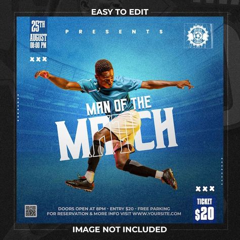 Man Of The Match Poster Football, Football Social Media Post, Man Of The Match Poster, Football Social Media Design, Man Of The Match Football, Football Giveaways, Football Social Media, Match Poster, Football Ads