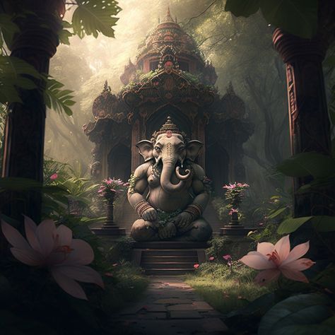 Lord Ganesha Animated, Lord Ganesha Aesthetic Images, All Gods In One Picture Hindu, Lord Ganesha Aesthetic, Ganesh Aesthetic, Ganesha Aesthetic, Serene Pictures, Lord Ganesha Art, Lord Ganesha Images