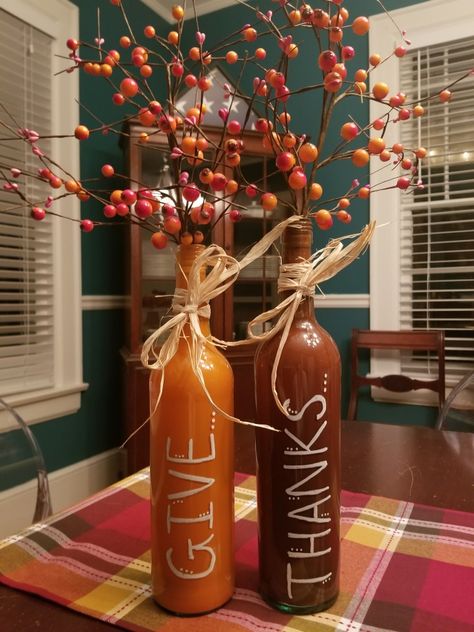 Thanksgiving Wine Bottle Crafts Diy, Thanksgiving Bottle Crafts, Wine Bottle Crafts For Fall, Fall Wine Bottle Decor, Thanksgiving Wine Bottle Crafts, Wine Bottle Fall Crafts, Fall Bottle Decor, Fall Bottle Crafts, Fall Wine Bottle Crafts Diy