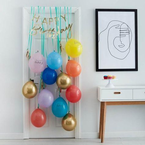 Balloon Door, Rainbow Birthday Decorations, Lilac Balloons, Happy Birthday Foil Balloons, Birthday Door, Birthday Morning, Rainbow Party Decorations, Birthday Table Decorations, Happy Birthday Bunting