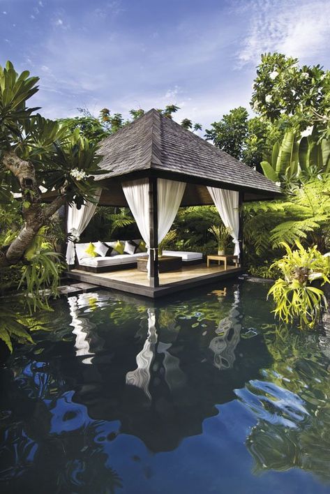 Gazebo With Water Feature, Gazebo On Water, Small Garden Gazebo, Kolam Koi, Pool Cabana, Desain Lanskap, Piscina Natural, Garden Gazebo, Ponds Backyard