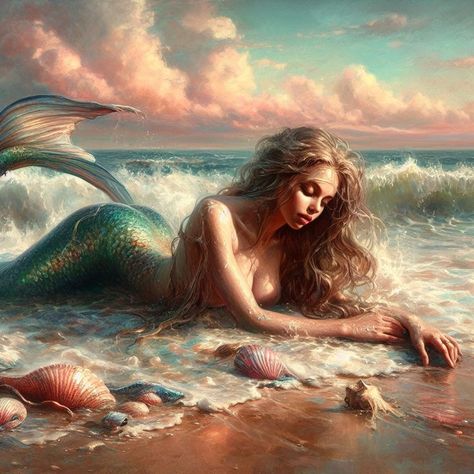 Mermaid Oil, Fantasy Creatures Mythology, Wizard Tattoo, Dark Mermaid, Mermaid Photography, Pretty Mermaids, Lion Artwork, Mermaid Artwork, Fantasy Mermaids