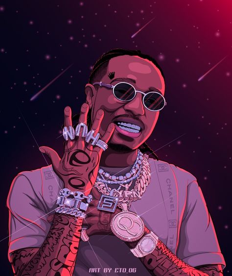 #migos #quavo #huncho #digitalart #illustration Quavo Huncho, Migos Quavo, Tupac Art, Arte Do Hip Hop, Trill Art, Dope Cartoons, Arte Hip Hop, Hip Hop Artwork, Hip Hop Poster