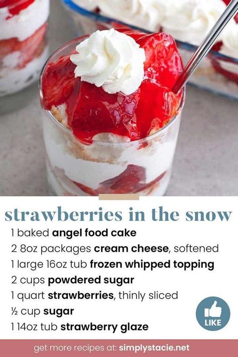 Dinners, Dishes and Desserts Strawberries In The Snow Recipe, Strawberries In The Snow, Snow Recipe, Turnover Recipes, Strawberry Pie Filling, Strawberry Glaze, Berries Recipes, Homemade Cake Recipes, Strawberry Desserts