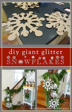 Diy Big Snowflakes, Diy Snowflakes Decorations Outdoor, Outdoor Winter Wonderland Decorations, Large Snowflake Decorations, Snowflake Garland Diy, Giant Snowflakes, Snowflakes Tutorial, Diy Snowflake Decorations, Diy Snowflakes