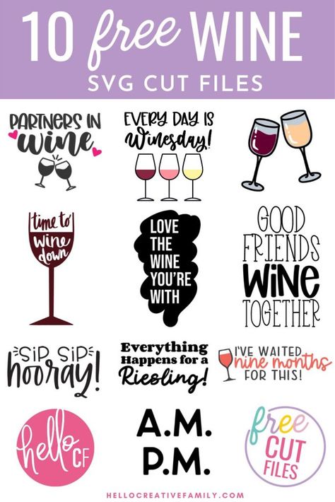 10 Free Wine SVG Files Including Every Day Is Winesday - Hello Creative Family Cricut For Wine Glasses, Cricut Wine Glass Ideas Sayings, Free Wine Glass Svg, Fun Wine Glass Sayings, Wine Bag Svg Free, Wine Sayings Svg, Free Wine Svg Files For Cricut, Wine Glass Svg Free Files For Cricut, Free Wine Svg