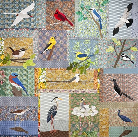 Quilted Birds Pattern, Quilt Block Wall Hanging, Quilts With Birds, Quilt Borders Ideas Inspiration, Bird Quilt Patterns, Quilted Birds, Field Biologist, Pixel Quilt Pattern, Butterfly Quilts