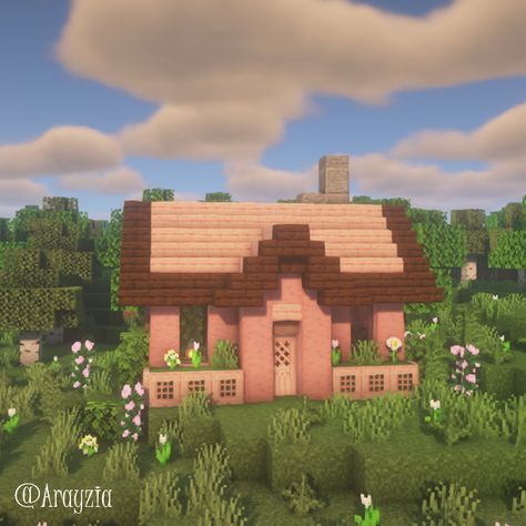 Mincraft Idea Houses Cute Small, Minecraft House Small Easy, Super Easy Minecraft Houses, Small Cherry Blossom Cottage Minecraft, Simple Pretty Minecraft Houses, Pink Cottage Minecraft House, Small Minecraft Villager Houses, Tiny Cherry Blossom House Minecraft, Easy Beginner Minecraft House