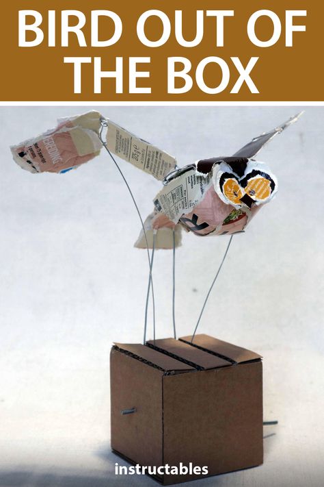 Box Assemblage Art, Automata Diy How To Make, Bird Automata, Diy Moving Toys, Paper Automata, Diy Mechanical Toys, Flapping Bird, Diy Moving, Kinetic Toys