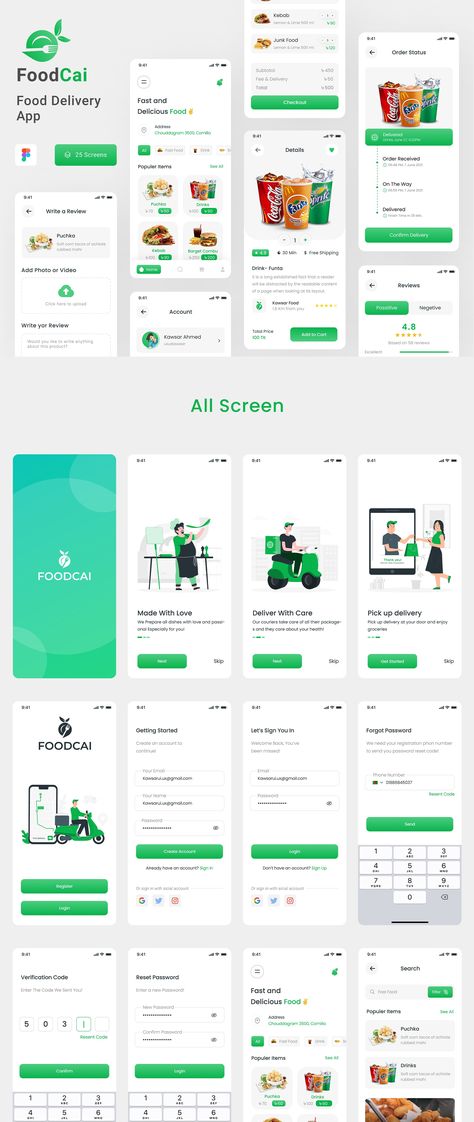 FoodCai - Food Delivery Mobile App — Figma Resources on UI8 Mobile App Templates, Food Delivery App, Mobile App Design Inspiration, Delivery App, App Template, App Design Inspiration, Mobile App Ui, Ui Design Inspiration, App Ui Design