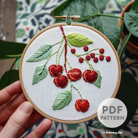 TheEmbroideryLoftCo - Etsy Canada Embroidery Reference, Embroidery Fruit, Fruit Embroidery, Cherry Embroidery, Modern Hand Embroidery Patterns, Fruit Birthday, Diy Broderie, Diy Embroidery Designs, Diy Embroidery Patterns