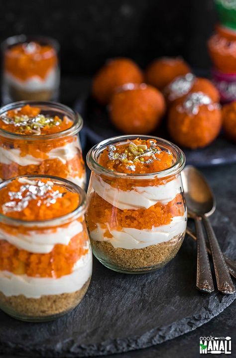 Motichoor Ladoo, Boondi Ladoo, Cheesecake Jars, Cheesecake In A Jar, Diwali Sweets, Cake In A Jar, Dessert In A Jar, Diwali Food, Indian Dessert Recipes