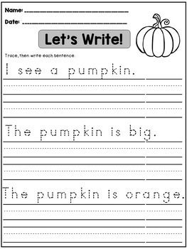 Fall Writing Activities: Writing Sentences Practice for 1st Grade, Kindergarten Handwriting Practice Sentences, Fall Writing Activities, Learn Handwriting, Fall Worksheets, Kids Handwriting Practice, Fall Writing, Handwriting Practice Worksheets, Handwriting Practice Sheets, Kids Handwriting