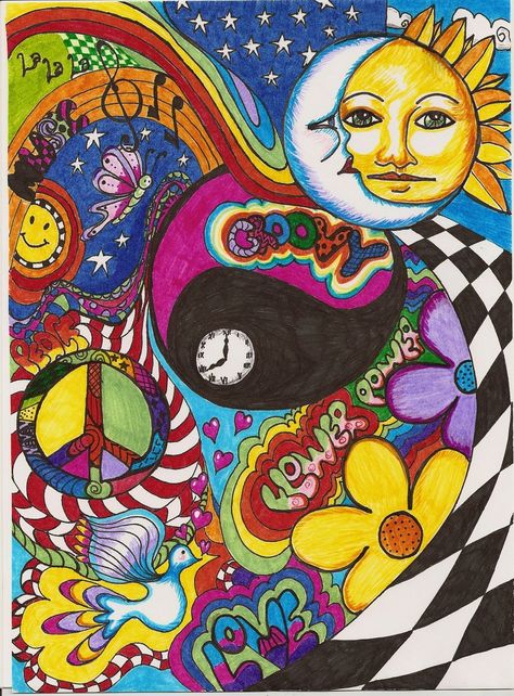 A Drawing, Sun Moon, Peace Sign, Drawing Ideas, Moon, Sun, Flowers, Art