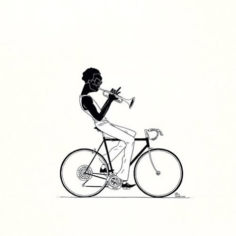 Arte Jazz, Bicycle Tattoo, Bike Tattoos, Jazz Art, Riding A Bike, Music Tattoo, Bicycle Art, Music Tattoos, Tattoo Art Drawings