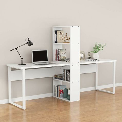 Twin Desks, Diy Bookshelf Design, Unique Bookshelves, Computer Desk With Shelves, Desk With Hutch, Bookshelf Design, Bedroom Desk, Kids' Desk, Office Layout