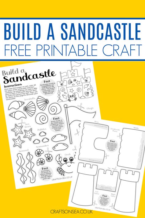 Build A Sandcastle Craft (FREE Printable) Sand Castle Crafts For Kids, Sandcastle Template Printable, Sandcastle Crafts For Kids, Beach Kindergarten Activities, Ocean Paper Crafts, Free Craft Printables, Summer Themed Crafts For Kids, Vbs 2024 Breaker Rock Beach Craft Ideas, Breaker Rock Beach Vbs 2024 Craft Ideas