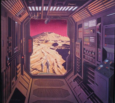 Scifi Planet, Space Colonization, Space Tunnel, Space Travel Posters, Spaceship Interior, 70s Sci Fi Art, Sci Fi Environment, Science Fiction Illustration, Futuristic Art