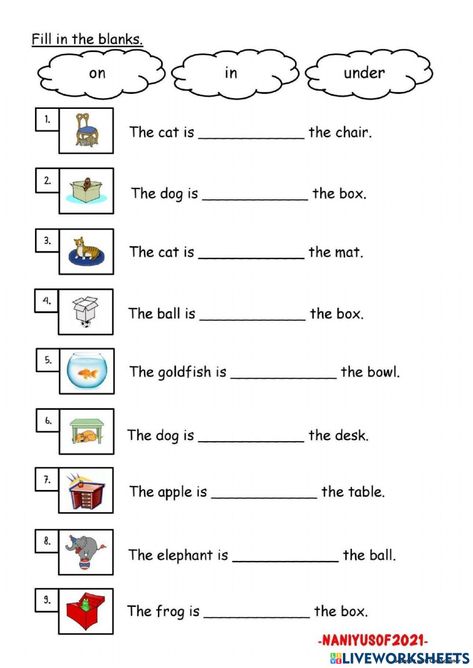 In On Under Worksheet, Preposition Worksheets Kindergarten, Oppgaver For Barn, Preposition Activities, Basic English Grammar Book, Preposition Worksheets, English Prepositions, Materi Bahasa Inggris, Printable Alphabet Worksheets