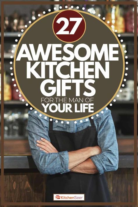 Man with attractive beard wearing black apron as a kitchen gift to him, 27 Awesome Kitchen Gifts for the Man in Your Life. In this post, you'll find some crazy gift ideas that will surely fit your budget and your boyfriend or dad will surely like it. There are also DIY gifts that you can seek through the internet, but if you're in a hurry, why not order one that's ready for you on our site? You will surely love there cooking gifts ready for your choosing. Cooking Aprons For Men, Gifts For A Chef Guys, Cooking Gifts For Men, Gifts For Chefs Men, Gifts For A Chef, Crazy Gift Ideas, Cooking Gift Ideas, Cookbooks For Men, Foodie Gift Ideas