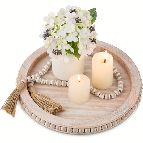 Pinabilis na padala. Pinagandang Serbisyo. Round Wooden Tray, Beaded Decor, Tea Candle Holders, Farmhouse Centerpiece, Coffee Tray, Hari Valentine, Rustic Candle Holders, Coffee Table Tray, Rustic Centerpieces