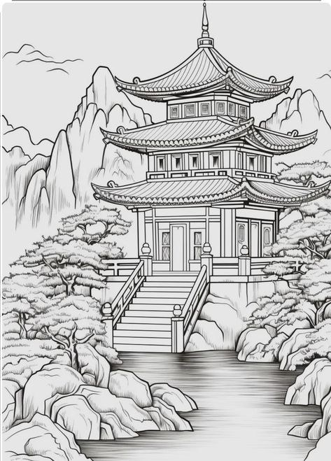 Japanese Colouring Pages, Coloring Pictures For Adults Beautiful Free Printable, Japanese Castle Drawing, Coloring Book Art Beautiful, Coloring Pages For Adults Free Printable, Colouring Pages For Adults Aesthetic, Colouring Pages For Adults Printable Free, Free Printable Coloring Pages For Adults, Japanese Temple Drawing