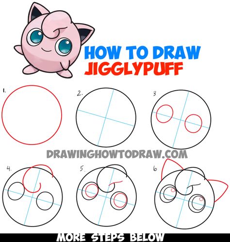 How to Draw Jigglypuff from Pokemon - Easy Step by Step Drawing Tutorial Easy Pokemon Drawings, Easy Pokemon, Easy Step By Step Drawing, Drawing Instructions, Pokemon Craft, How To Draw Steps, Drawing Drawing, Drawing Tutorial Easy, Pokemon Drawings