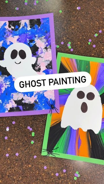 Ghost Art Kindergarten, Ghost Art For Preschool, Halloween Ideas For Daycare, Puffy Paint Ghost Craft, Ghost Prek Craft, Halloween Salt Painting, Kindergarten Ghost Craft, Ghost Arts And Crafts, Ghost Art Project