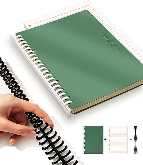 Amazon.com : Spiral Notebook Hardcover with Refillable 260 Pages in Total, Spiral Notebooks for Work with Removable Pages Wide Ruled, DIY 30 Holes Binder Plastic Cover, Green 8.3" *5.7" : Office Products Diy Refillable Notebook, Spiral Notebook Cover Diy, Diy Spiral Notebook, Journal For School, Pastel Notebook, Diy Notebook Cover, Small Binder, Plastic Binder, Refillable Notebook