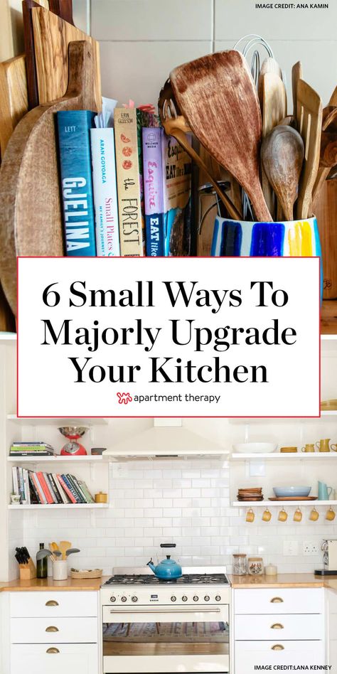 6 Simple Things These Food Experts Did to Immediately Improve Their Kitchens Bookshelf Small Space, Kitchen Bookshelf, Kitchen Counter Organization, Space Organization, Rental Kitchen, Small Space Organization, Kitchen Upgrades, Minimalist Room, Apartment Kitchen