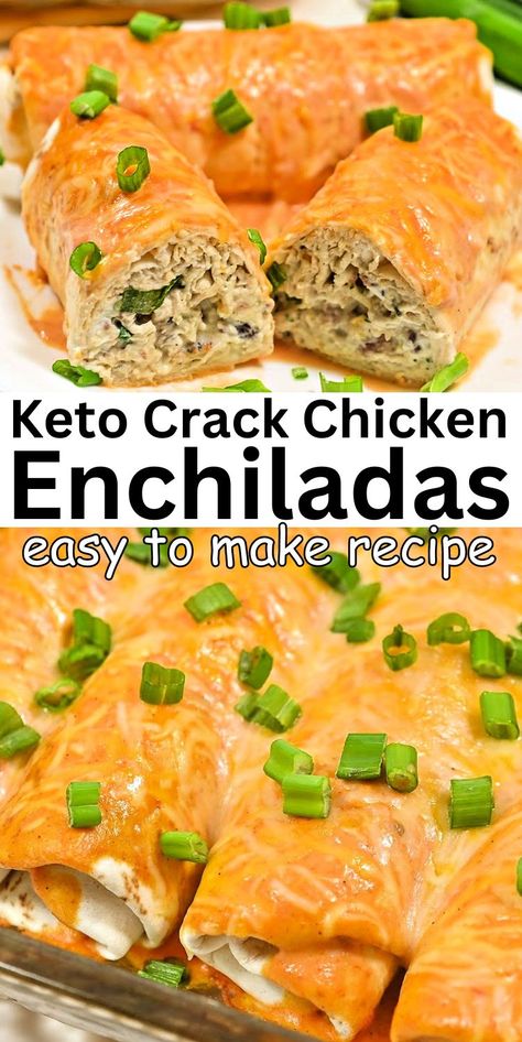 Keto Crack Chicken Enchiladas #ketocrackchickenenchiladas #crackchickenenchiladas Cream Cheese And Chicken, Crockpot Chicken Enchiladas, Chicken Main Dish Recipes, Cheese Keto, Low Carb Cheesecake Recipe, Chicken Enchiladas Easy, Fresh Guacamole, Low Carb Casseroles, Chicken Enchilada Recipe