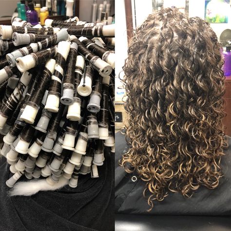 Spiral perm!! I LOVE doing perms because I can keep the hair and curls looking healthy and natural!! Thank you @trionicshaircare and… Bad Perm, Spiral Perm Long Hair, Spiral Perms, Curling Fine Hair, Types Of Perms, Hair Perms, Perm Curls, Long Hair Perm, Spiral Perm