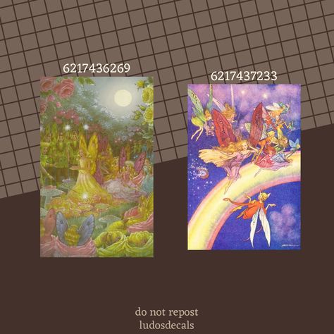 Bloxburg Painting Codes Horizontal, Fairy Decals Bloxburg, Roblox Poster Id Codes Aesthetic, Poster Id Bloxburg, Bloxburg Decals Poster, Anime Bloxburg Decals, Cottagecore House Plans, Vintage Bloxburg Decals, Bloxburg Id Codes For Pictures