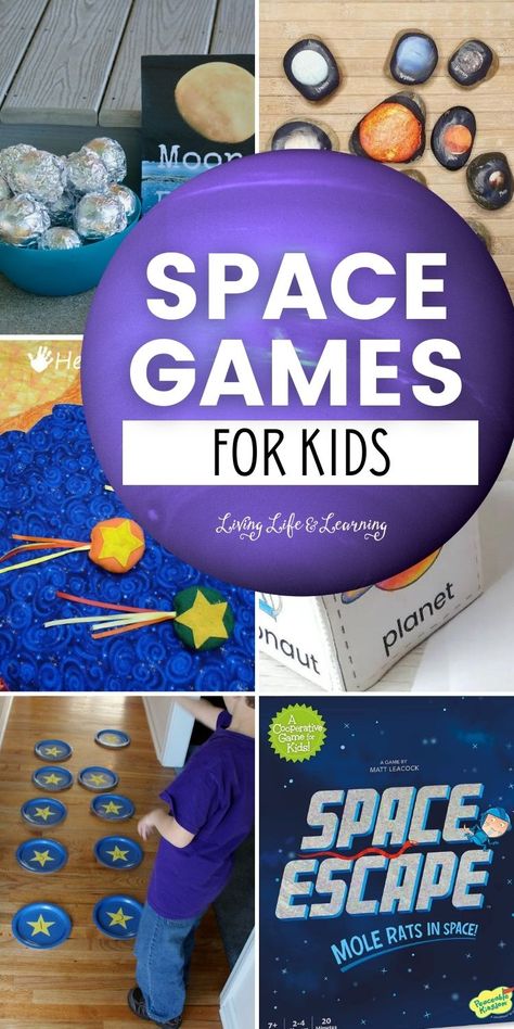 Space Camp For Preschoolers, Space Themed Party Games For Kids, Games For Space Birthday Party, Space Week For Preschoolers, Space School Activities, Space Themed Kids Activities, Space Themed Classroom Activities, Pin The Astronaut On The Moon, Space Themed Carnival Games